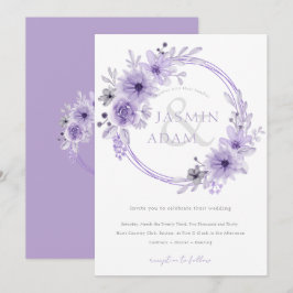 Convites Casamento com Monograma Floral de Lavanda Elegante