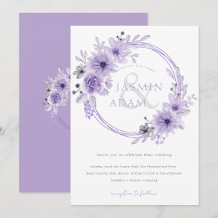 Convites Casamento com Monograma Floral de Lavanda Elegante