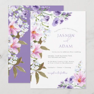Convites Casamento com Monograma Floral de Lavanda Elegante