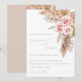Convites Casamento com Monograma Floral Elegante Rosa