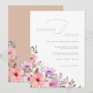 Convites Casamento com Monograma Floral Elegante Rosa