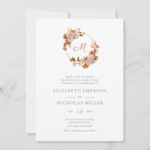 Convites Casamento com Monograma Floral em Aquarela Vintage