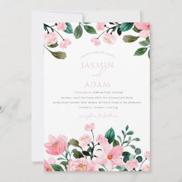 Convites Casamento com Monograma Floral Rosa Elegante