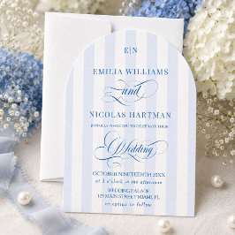 Convites Casamento com Monograma Listrado Azul e Branco