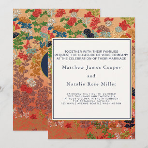 Convites Casamento com Monograma Personalizado Floral Japon