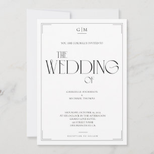 Convites Casamento com Monograma Preto e Branco Minimalista
