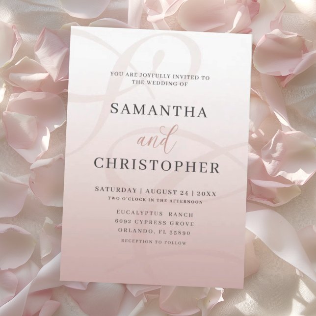 Convites Casamento com Monograma Rosa Elegante em Script (Criador carregado)