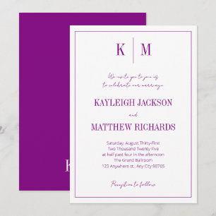 Convites Casamento com Monograma Roxo Vibrante Elegante Ret
