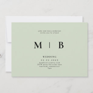 Convites Casamento com Monograma Sage Elegante e Simples