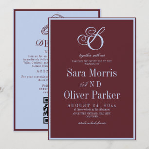 Convites Casamento com Monograma Ultra Moderno em Vinho e A