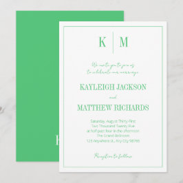 Convites Casamento com Monograma Verde Esmeralda Elegante