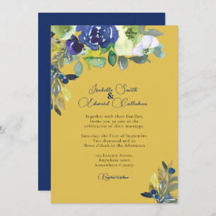 Convites Casamento com Mostarda Floral de Watercolor Marinh