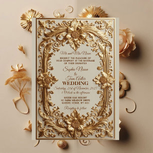 Convites Casamento com Motivo Floral de Grandeza Barroca Or
