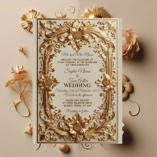 Convites Casamento com Motivo Floral de Grandeza Barroca Or