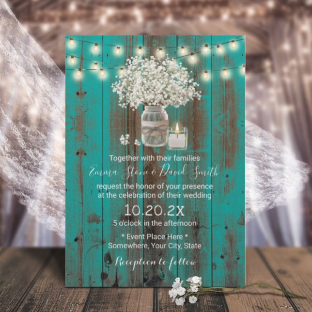Convites Casamento com Narrador de Teal Russo Jar Floral (Criador carregado)