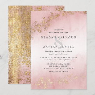 Convites Casamento com Neblina Rosa Bege Luxo Moderno com R