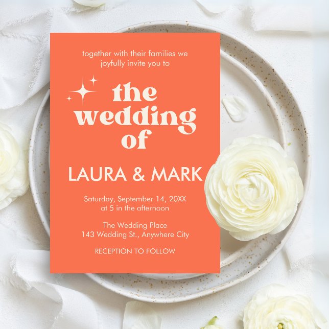 Convites Casamento com Negrito e Chic Moderno Retroativo (Bold & Chic Retro Modern Wedding Invitation)