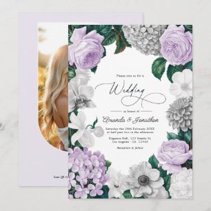 Convites Casamento com Névoa de Lavanda, Cinza Heather e Br