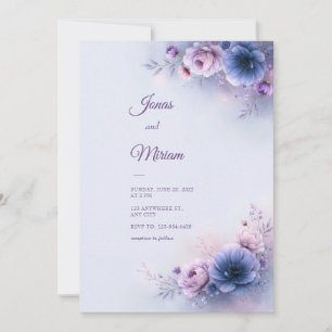 Convites Casamento com Névoa Floral Lavanda e Periwinkle