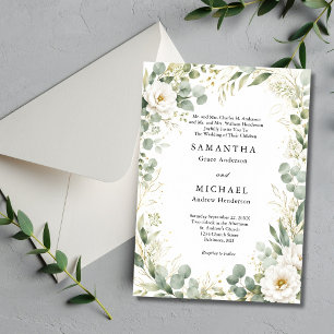 Convites Casamento com Nome dos Pais Eucalipto Floral Branc