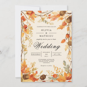 Convites Casamento com o Arco Foliar Sepia Autumn