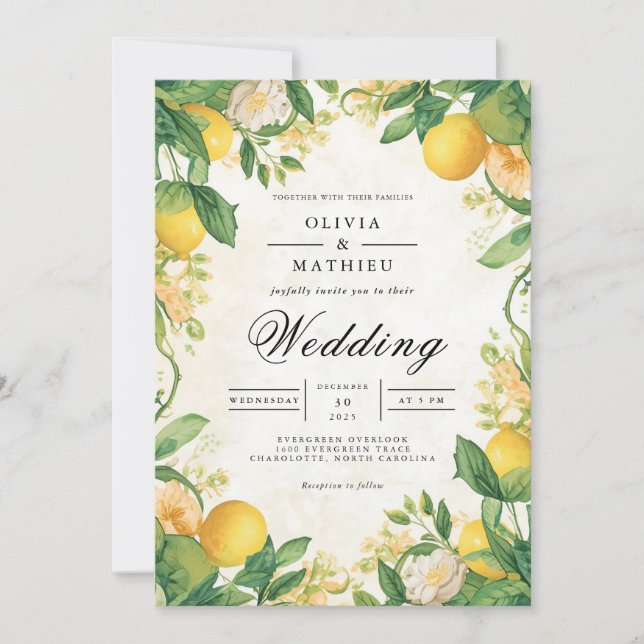 Convites Casamento com o Arqueiro Citrus Blossom (Frente)