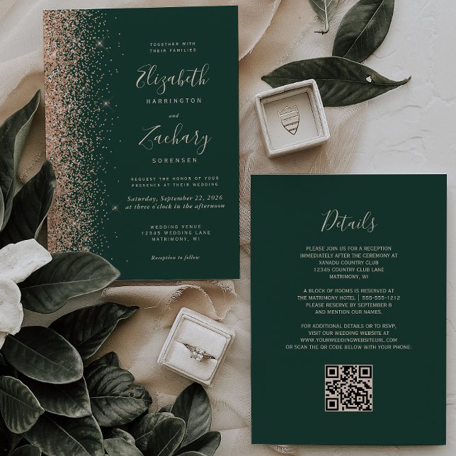 Convites Casamento com o Código QR Verde Emerald Verde de P (Criador carregado)