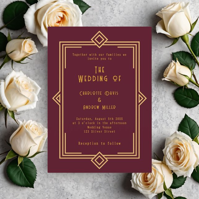 Convites Casamento com o estilo de deco da arte do ouro (Criador carregado)