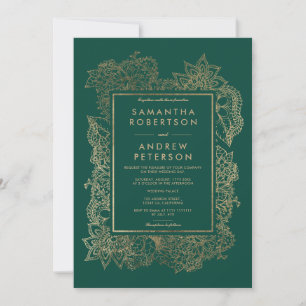 Convites Casamento com o Hotel Floral Gold Emerald Green
