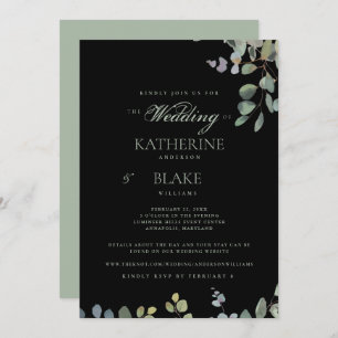Convites Casamento com o website Elegante Grace Black Eucal