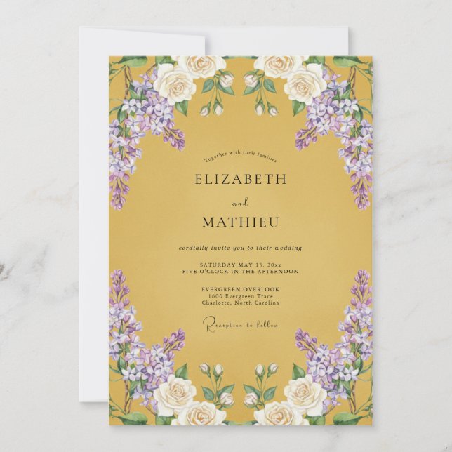 Convites Casamento com Ochre Roxo Wisteria (Frente)