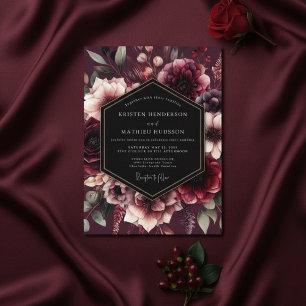 Convites Casamento com Opulência Floral Borgonha