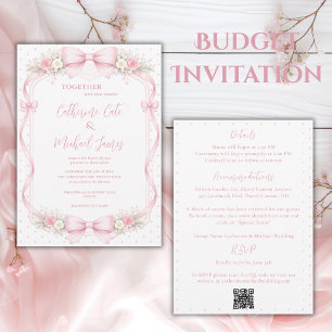 Convites Casamento com Orçamento Vintage Floral Fita Rosa