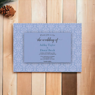 Convites Casamento com Ornamentado de Script Azul Damask Ma