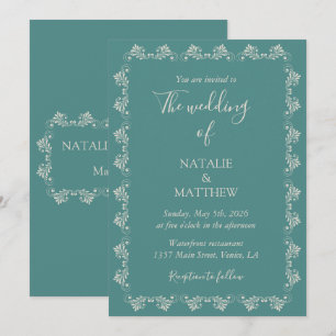 Convites Casamento com Ornamento de Damasco Simples Elegant