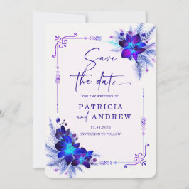 Convites Casamento com Orquídea Azul Roxo Salve a Data