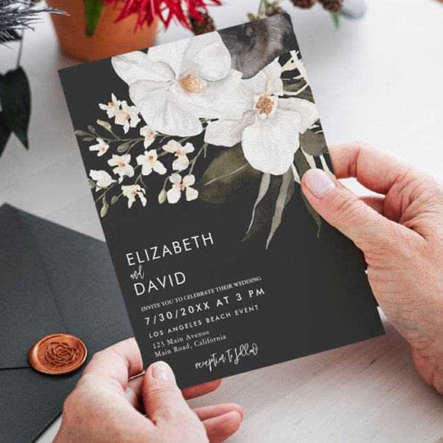 Convites Casamento com Orquídea de Luxo Moderno da Black Wa (Criador carregado)