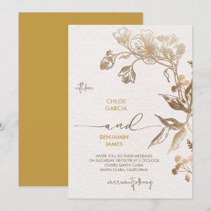 Convites Casamento com Orquídea de Ouro Elegante