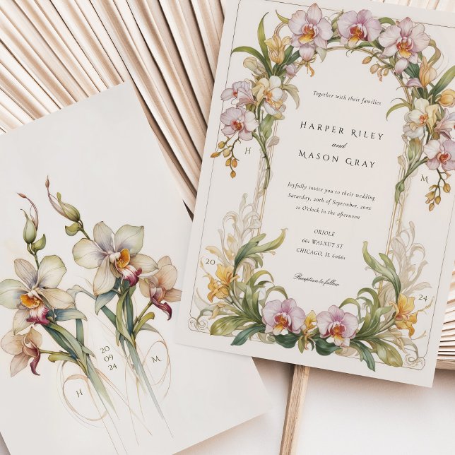 Convites Casamento com Orquídea Elegante Nouveau (Criador carregado)