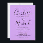 Convites Casamento com Orquídea Lilac Lavanda Script de Ass<br><div class="desc">Apresentando nomes de estilo de assinatura,  este elegante convite de casamento pode ser personalizado com suas informações em letras quentes em um fundo de orquídea lilás lavanda. Você pode personalizar a cor de fundo para corresponder ao seu tema de casamento. Projetado por Thisnotme©</div>
