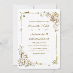 Convites Casamento com Ouro e Branco Editável