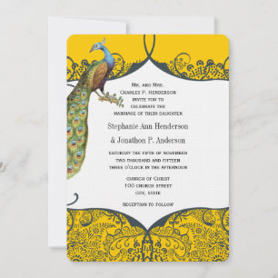 Convites Casamento com Padrão de Pássaros Amorosos em Azul