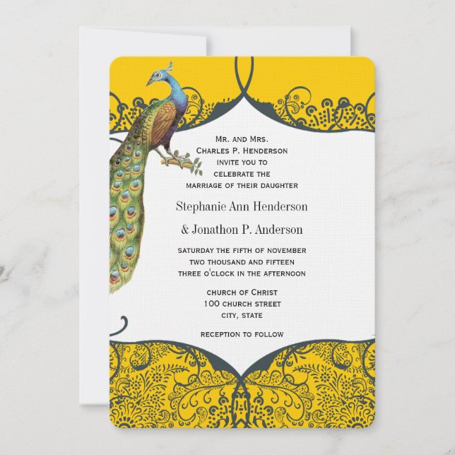 Convites Casamento com Padrão de Pássaros Amorosos em Azul  (Frente)