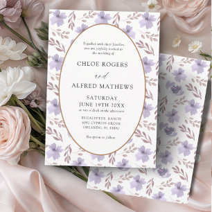 Convites Casamento com padrão floral roxo e dourado Boho