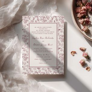 Convites Casamento com padrão floral toile rústico vintage