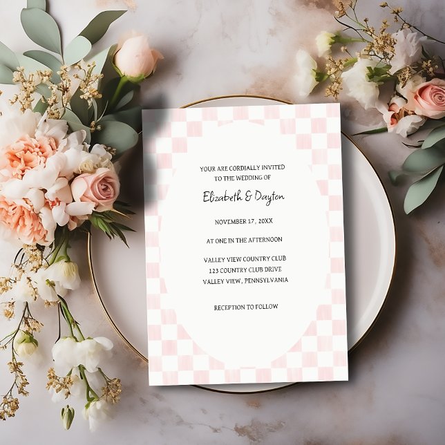 Convites Casamento com Padrão Xadrez Rosa Pintado (Criador carregado)