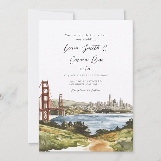 Convites Casamento com Paisagem do Portão de São Francisco (Frente)