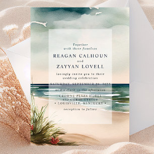 Convites Casamento com Paisagem Marítima em Aquarela