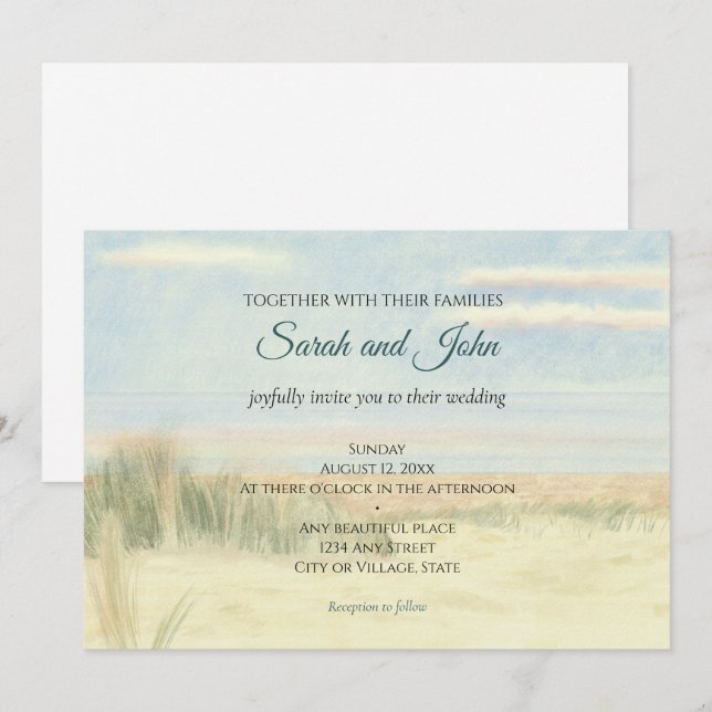 Convites Casamento com paisagens de aquarelas da costa (Frente/Verso)