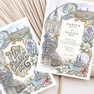 Convites Casamento com Paisagens em Aquarela de New Orleans